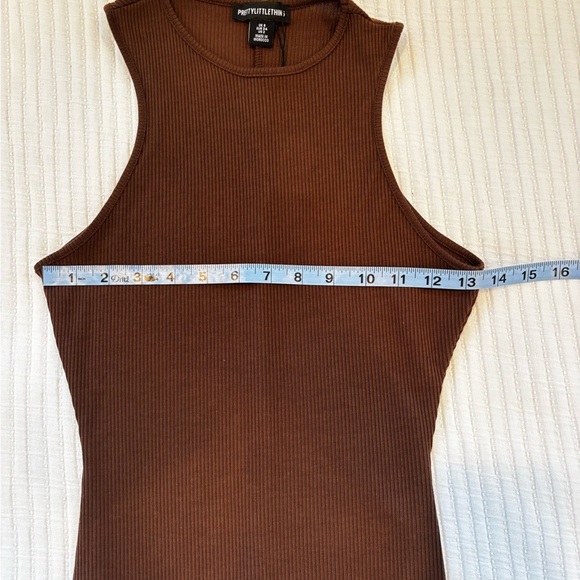 PrettyLittleThing Chocolate Brown Ribbed Racer Back Midi Dress NWT Size US 2 - Picture 9 of 11